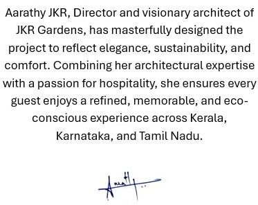 Stylized handwritten signature of Praneesh, manager of JKR Gardens, in dark ink on a white background. The signature conveys professionalism and personal touch. No visible text beyond the signature.