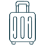 Suitcase icon with extended handle, outlined in dark teal, symbolizing travel, adventure, and organized tours. The design conveys a modern, inviting tone and suggests exploration. No visible text.