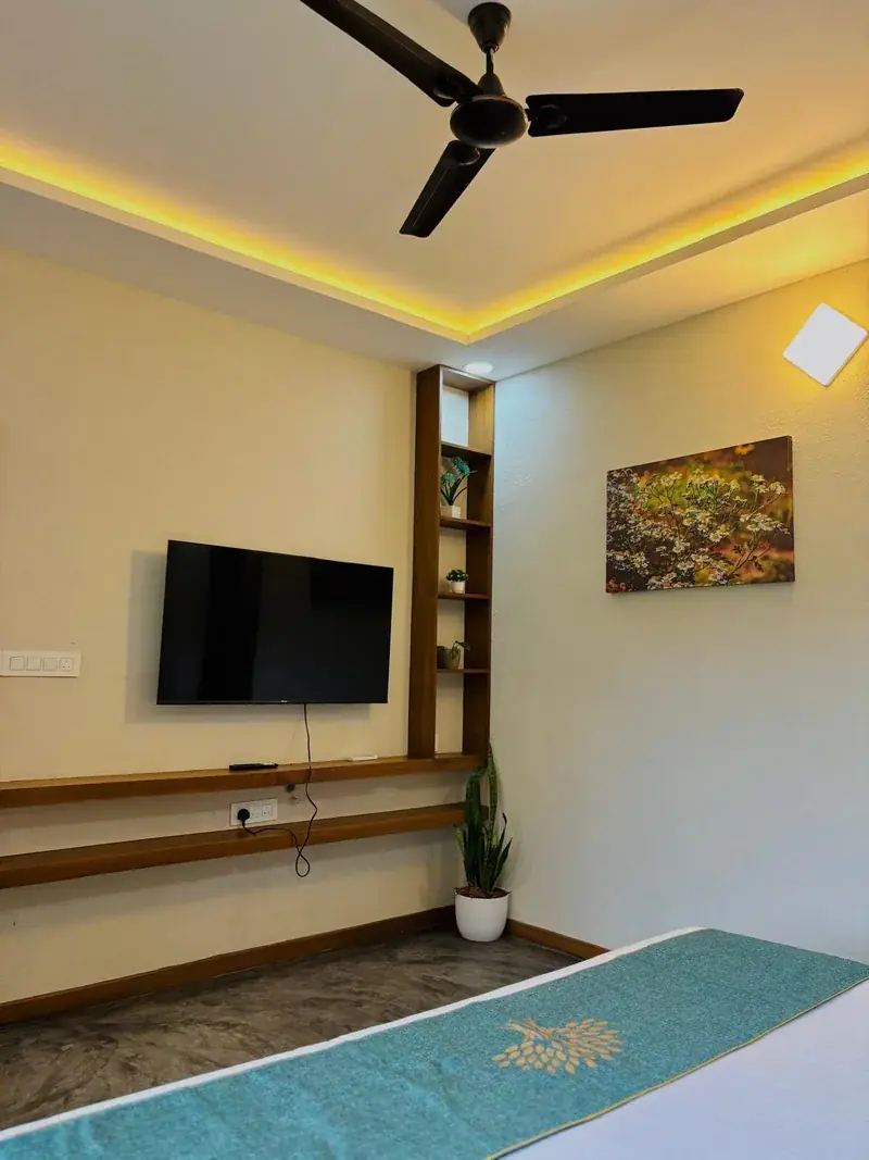 Room with television and wall art